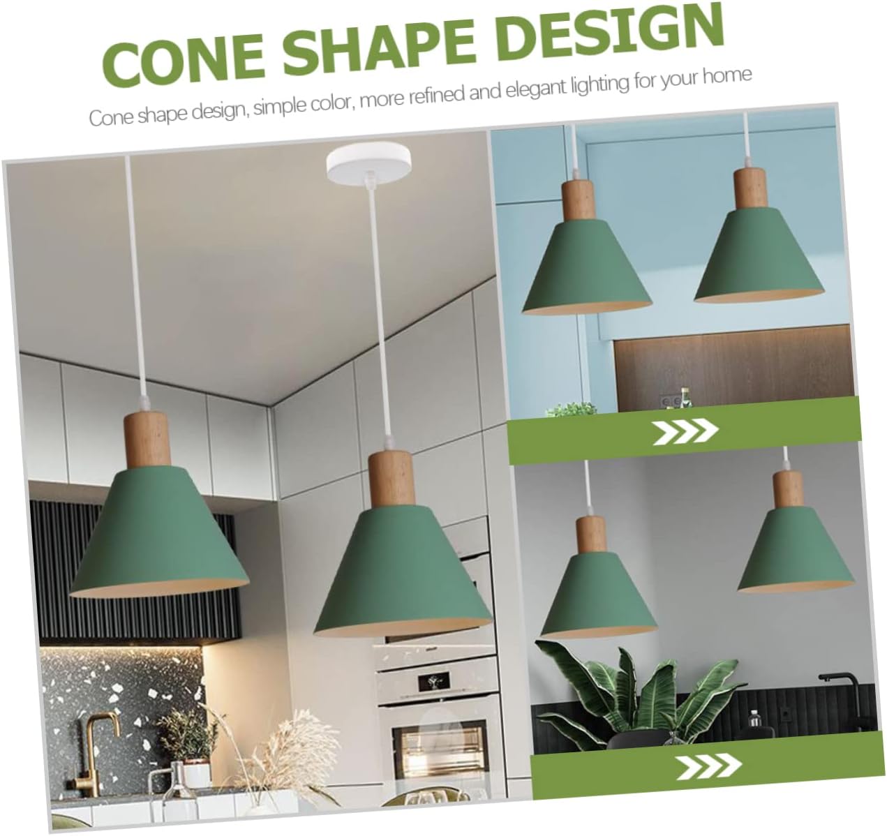 DOITOOL Lámparas colgantes enchufables, modernas luces colgantes para isla de cocina, lámpara colgante de techo para granero, cocina, comedor (verde)