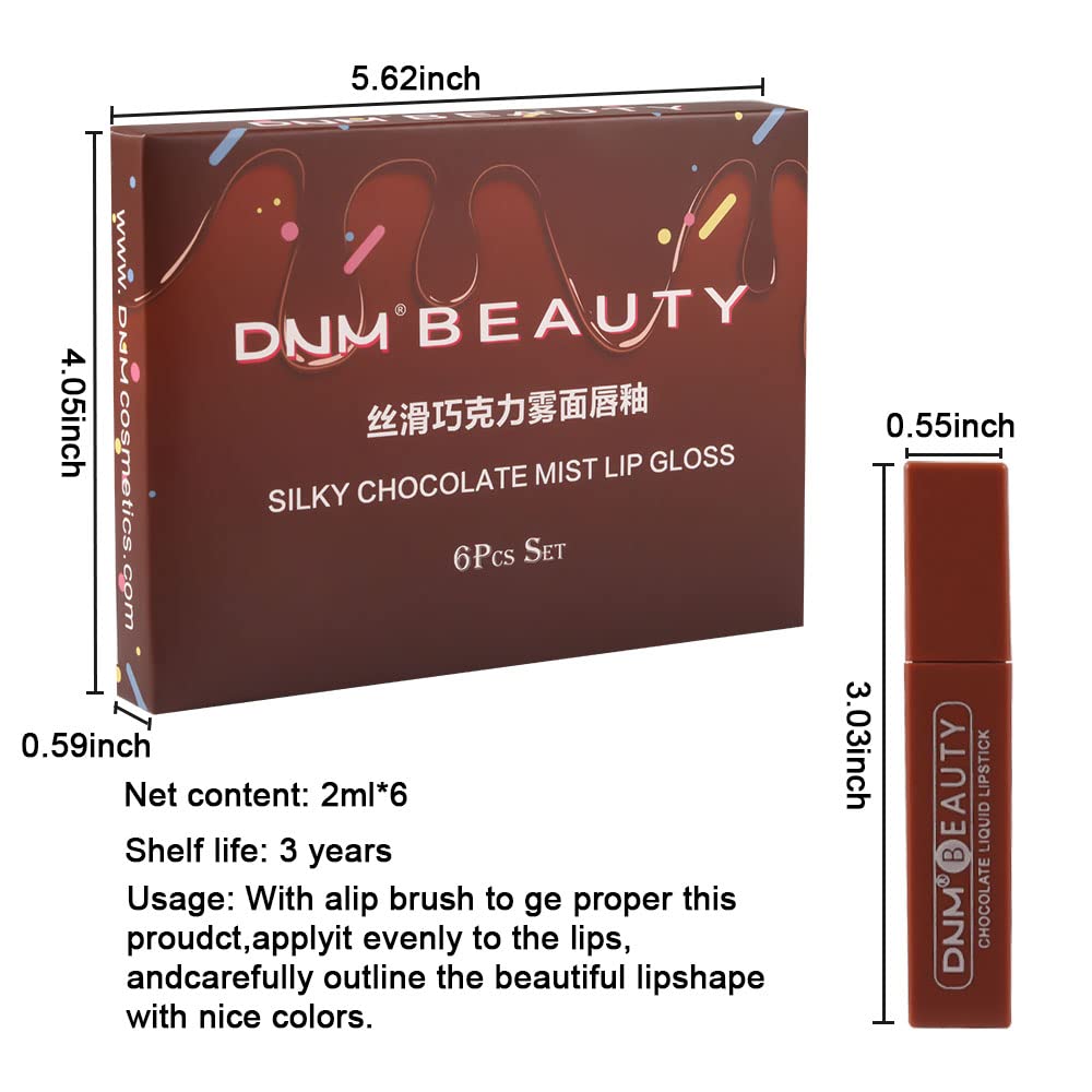 Juego de 6 lápices labiales líquidos de color chocolate mate, brillo de labios, para mujeres, color rojo oscuro profundo, 24 horas de permanencia en