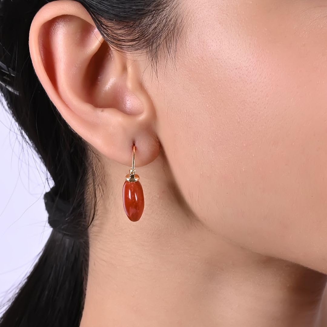 Gempires Mother’s Day Gift Red Jasper Hoop Earrings, Dangle Drop, Trendy, Handmade 15mm Pear shape Crystal, Dainty Statement Earring, 14k Gold