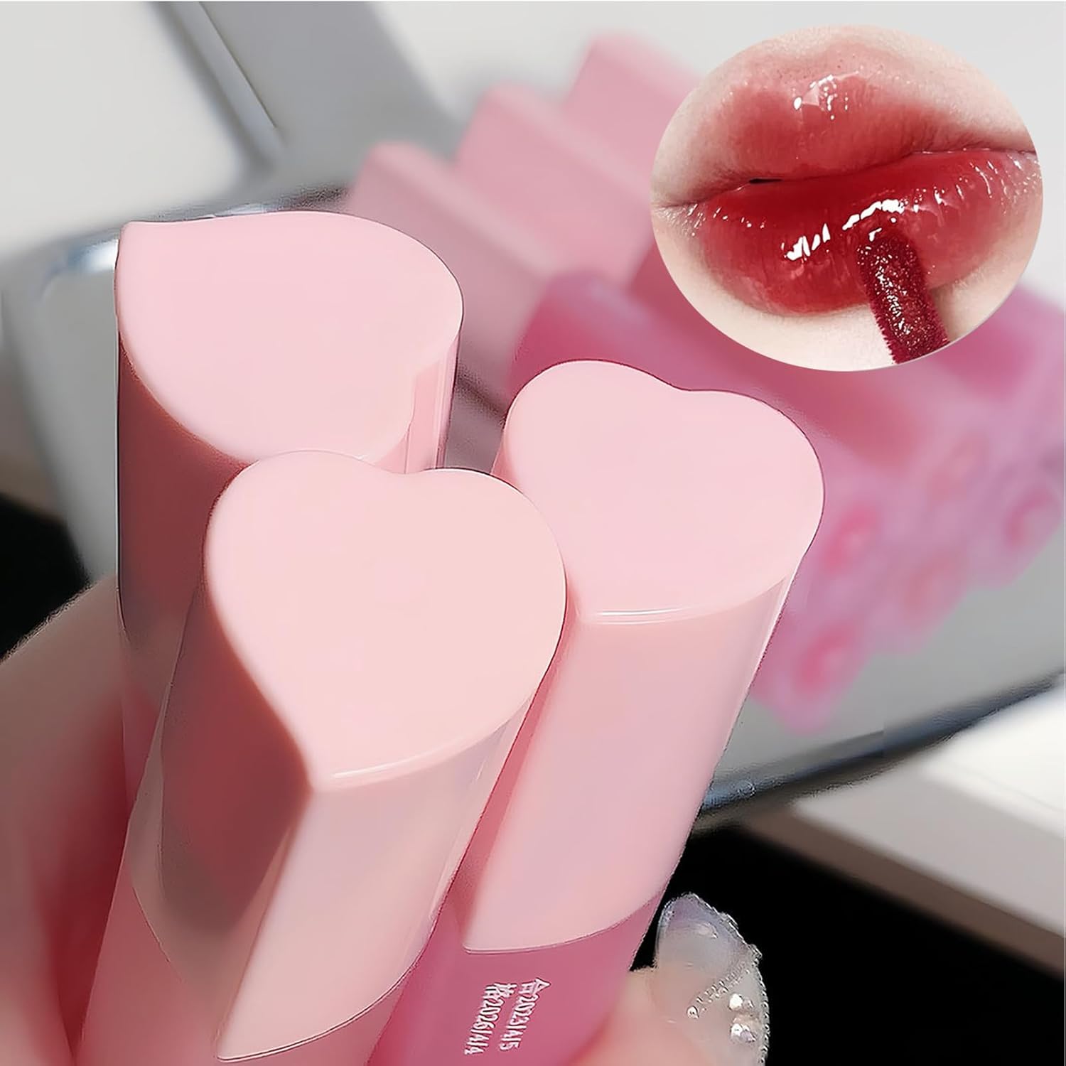 Juego de 6 brillos de labios rosa corazón, color vivo, acabado jugoso y brillante, tinte hidratante de larga duración altamente pigmentado,