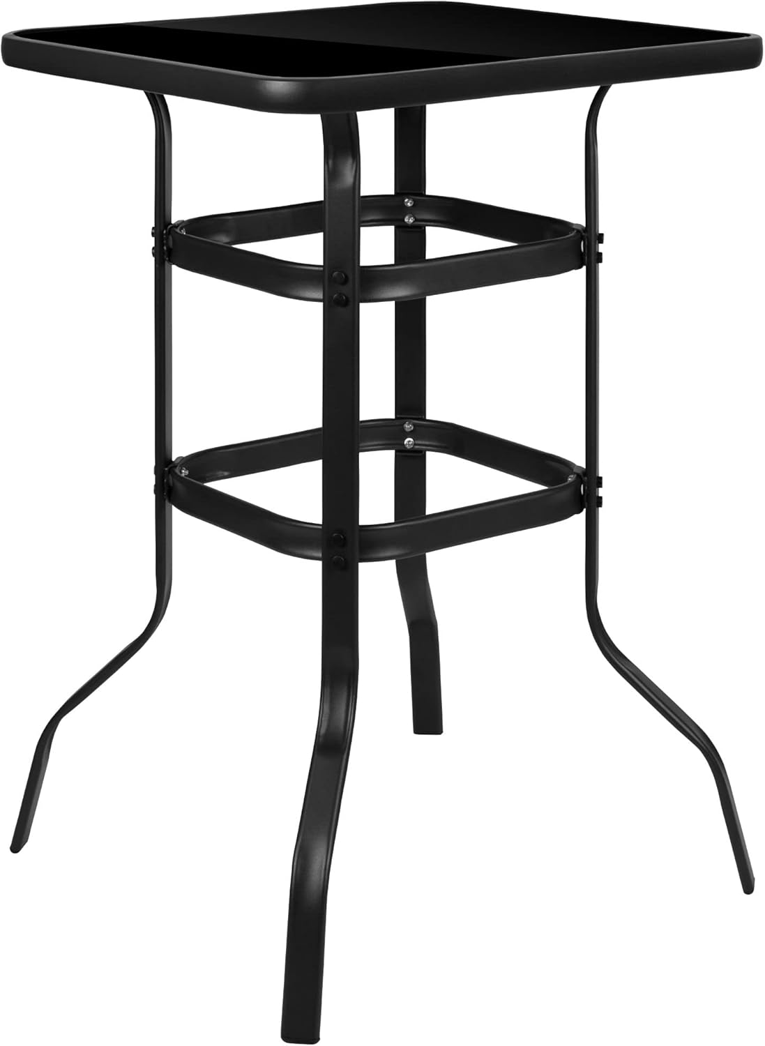 Flash Furniture Brazos – Juego de mesa de bar, 3 piezas, mesa de bar Brazos de cristal con 2 taburetes de bar negros para patio, sillas de exterior