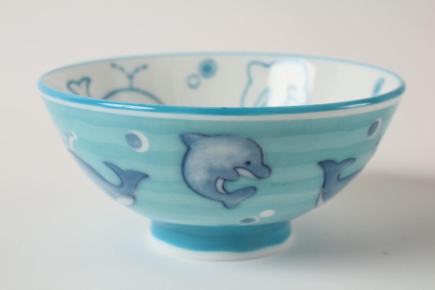 Mino ware Cerámica japonesa Kids Rice Bowl hecho en Japón (importación de Japón) Dolphine & Whale Blue MIC014