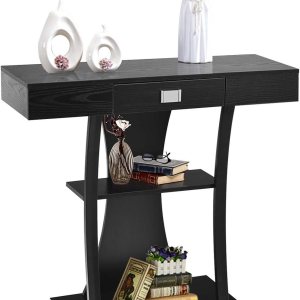 Giantex Mesa consola, mesa de sofá con cajón y estantes de 2 niveles, mesa decorativa para entrada, pasillo y sala de estar (negro) Giantex Mesa consola, mesa de sofá con cajón y estantes de 2 niveles, mesa decorativa para entrada, pasillo y sala de estar (negro)
