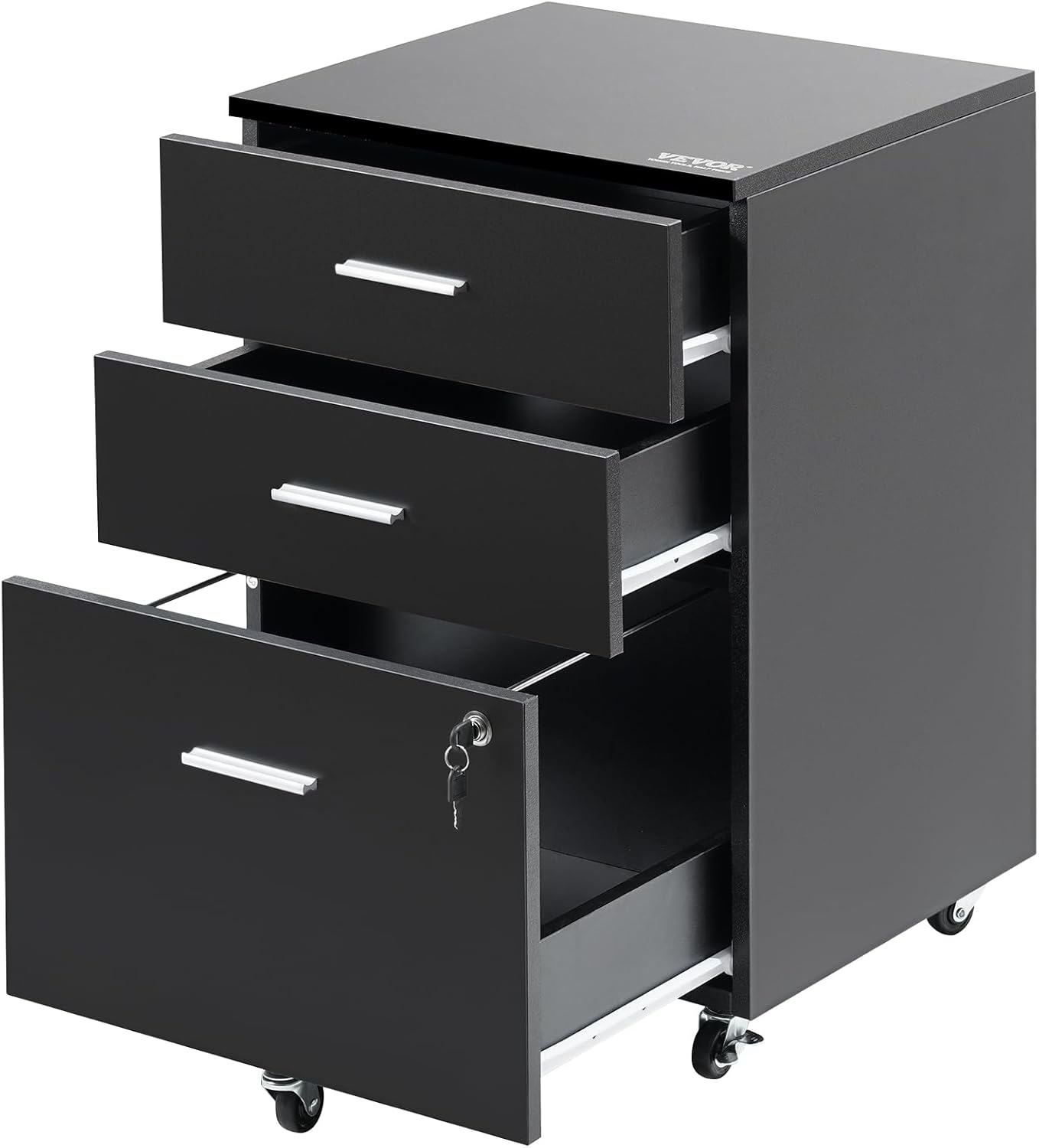 VEVOR Archivador de madera de 3 cajones, gabinete de oficina para tamaño cartaA4, archivador de bloqueo con 5 ruedas para oficina en casa, color