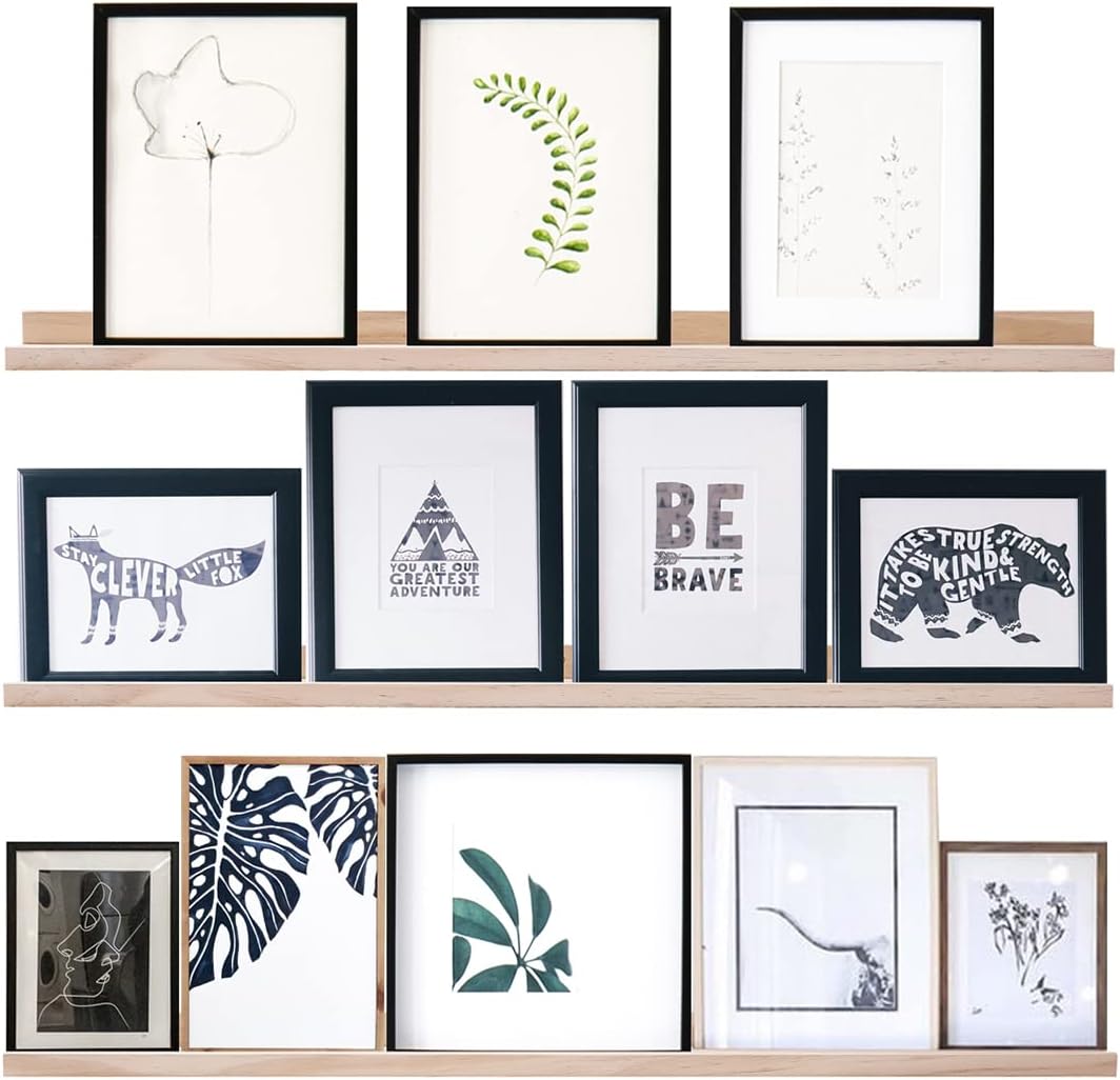 AZSKY Estantes flotantes de 36 pulgadas, estantes de repisa de fotos montados en la pared, juego de 3, estantes de madera natural para artículos de