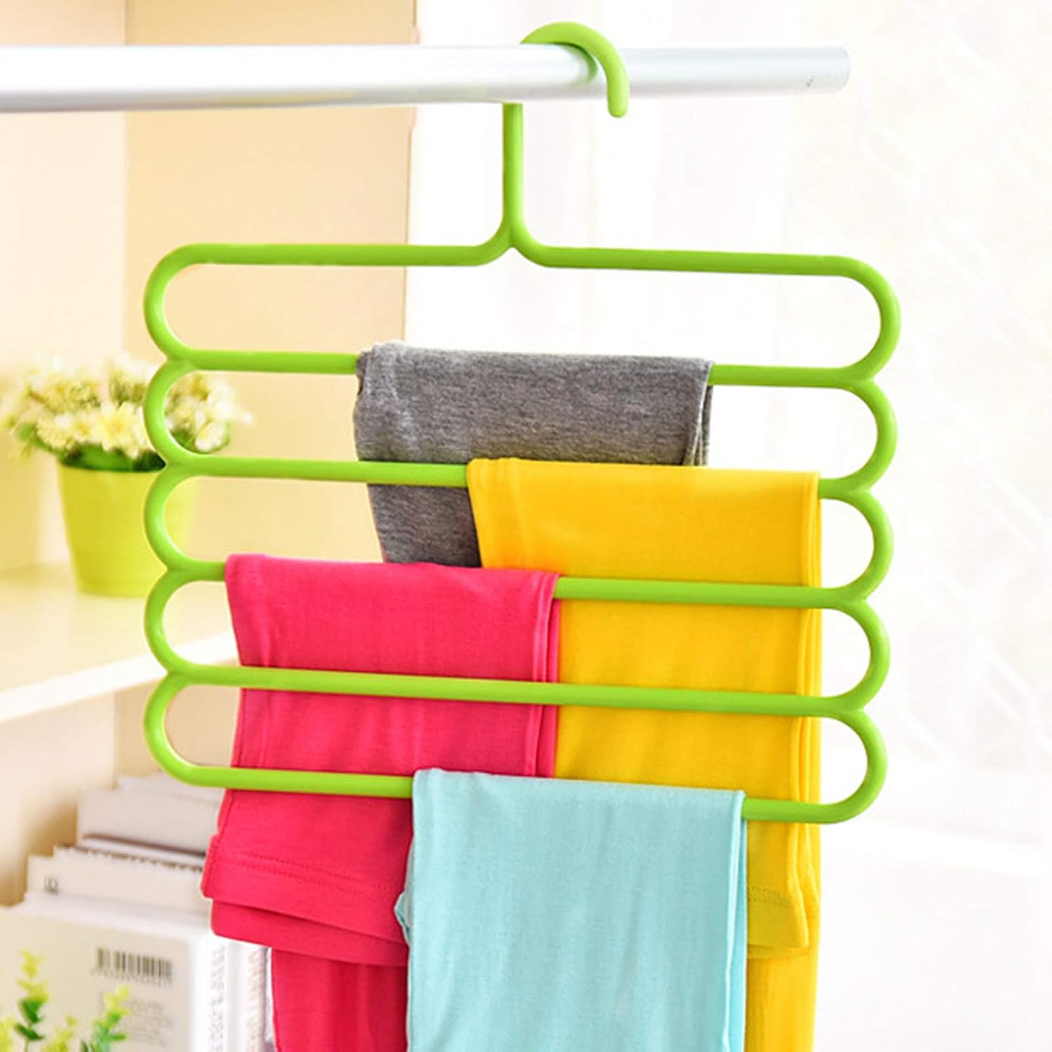 Perchas multiusos para ahorrar espacio, gancho de armario de 5 capas antideslizante que ahorra espacio para esposas de casa, color verde