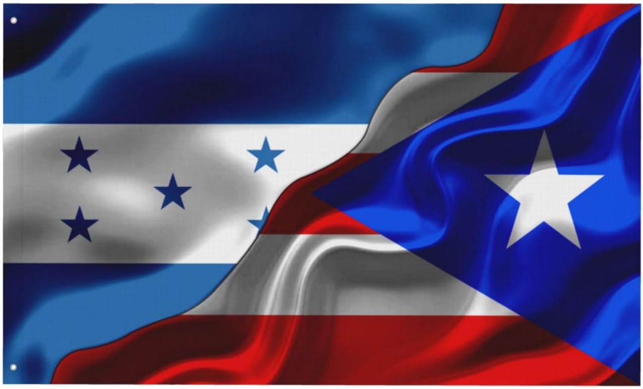 Banderas de bandera puertorriqueña de Honduras y Puerto Rico para exteriores de 3 x 5 pies, tres capas de tela para coser a doble cara, impresión de