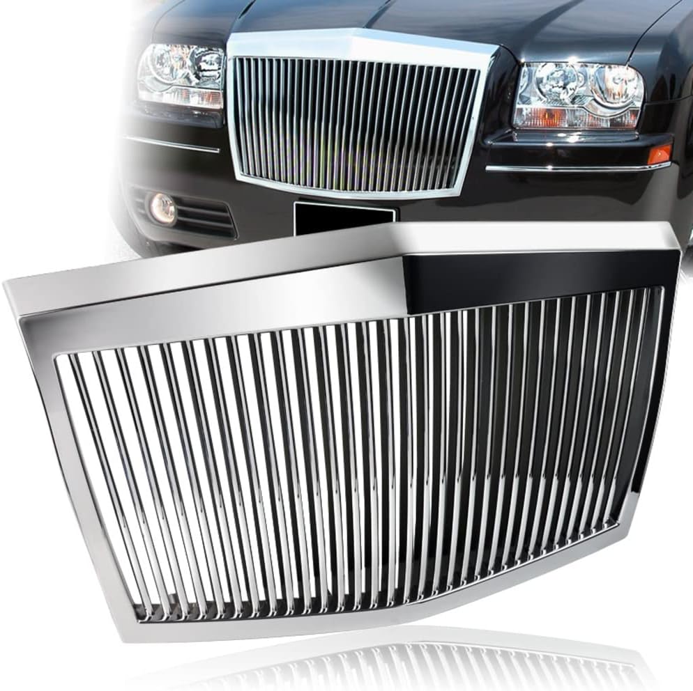 Parrilla frontal vertical ABS compatible con Chrysler 300 300C 2005-2010, parrilla frontal vertical negra o cromada, estilo Phantom, 2006 2007 2008