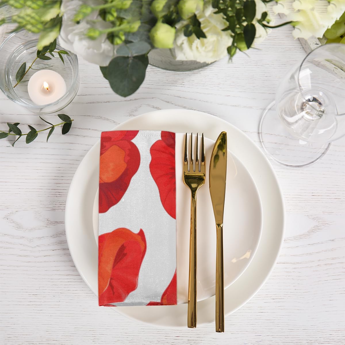 Cloth Napkins Set of 6 Floral Poppy 20×20 Inch Cloth Napkins Spring Poppy Flower Washable Reusable Kitchen Dinner Napkins Table Decor for Wedding,