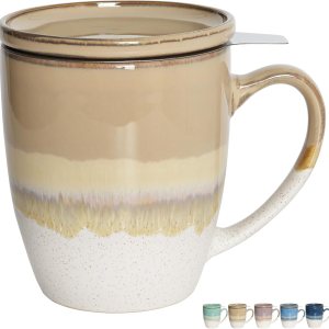 Bosmarlin Taza de té de cerámica con infusor y tapa, 16 onzas, 5 colores a elegir, apta para lavavajillas y microondas, esmalte reactivo, taza de té Bosmarlin Taza de té de cerámica con infusor y tapa, 16 onzas, 5 colores a elegir, apta para lavavajillas y microondas, esmalte reactivo, taza de té
