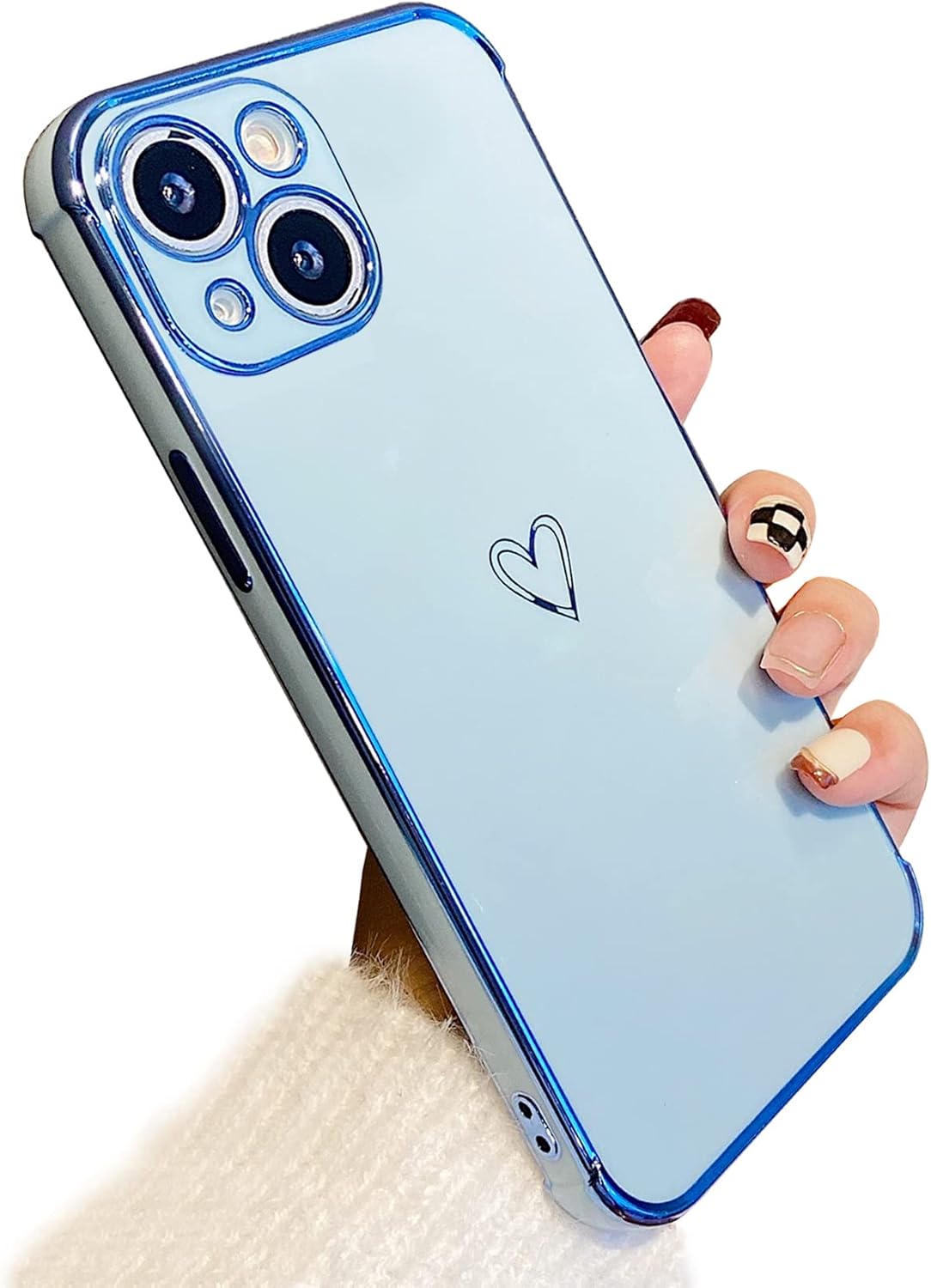 ZTOFERA Funda diseñada para iPhone 13 de 6.1 pulgadas, bonito patrón de corazones de amor con borde chapado y protección para lente de cámara, para