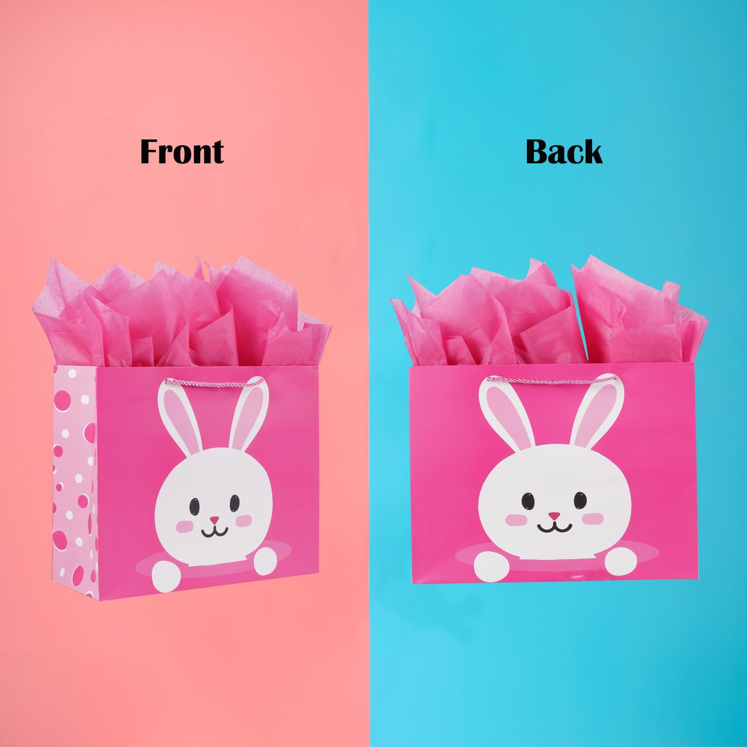 ysmile Bolsa de regalo con papel de envoltura para parrillas, fiesta de cumpleaños infantil, bolsa de papel rosa con asas para baby shower, conejo