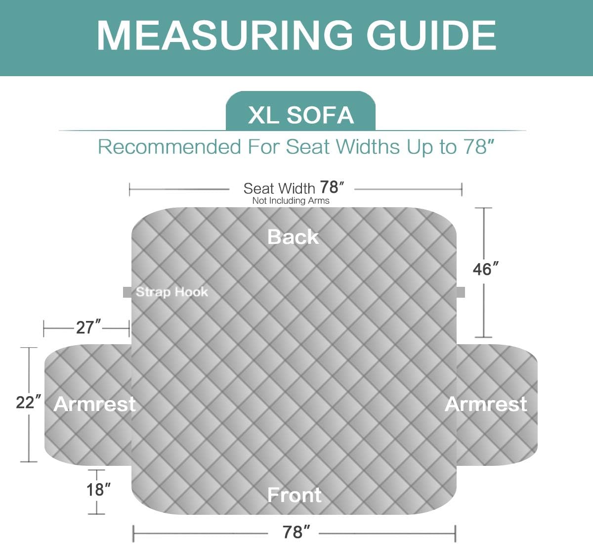 Turquoize – Funda de sofá reclinable de terciopelo, para sofá acolchado y reclinable con 3 cojines, resistente al deslizamiento, con correas, ancho