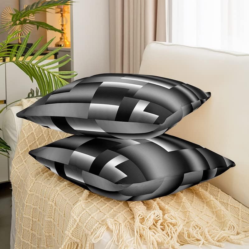 jejeloiu Funda de almohada abstracta de 20 x 20 pulgadas, suave, moderna, arte abstracto, funda de cojín para sofá, negro, blanco, gris, fundas de