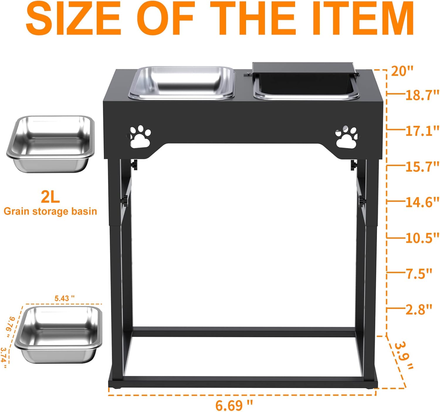 Autofeedog Comedero automático elevado para perros, acero inoxidable, 8 alturas ajustables, reduce el estrés de las articulaciones, fácil de limpiar