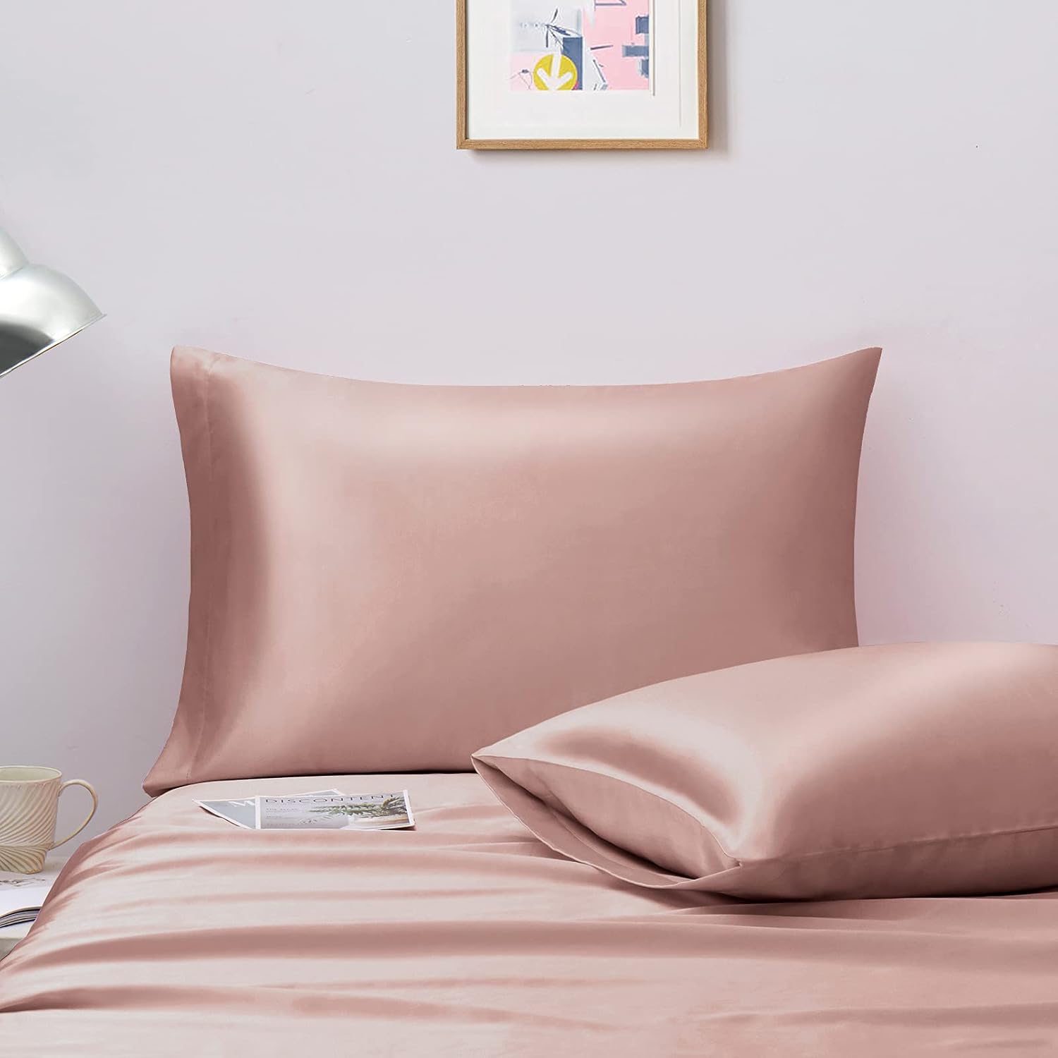 Ersmak Juego de 2 fundas de almohada de satén tamaño Queen, ultra suaves y sedosas para cabello y piel, resistentes a las arrugas a la decoloración