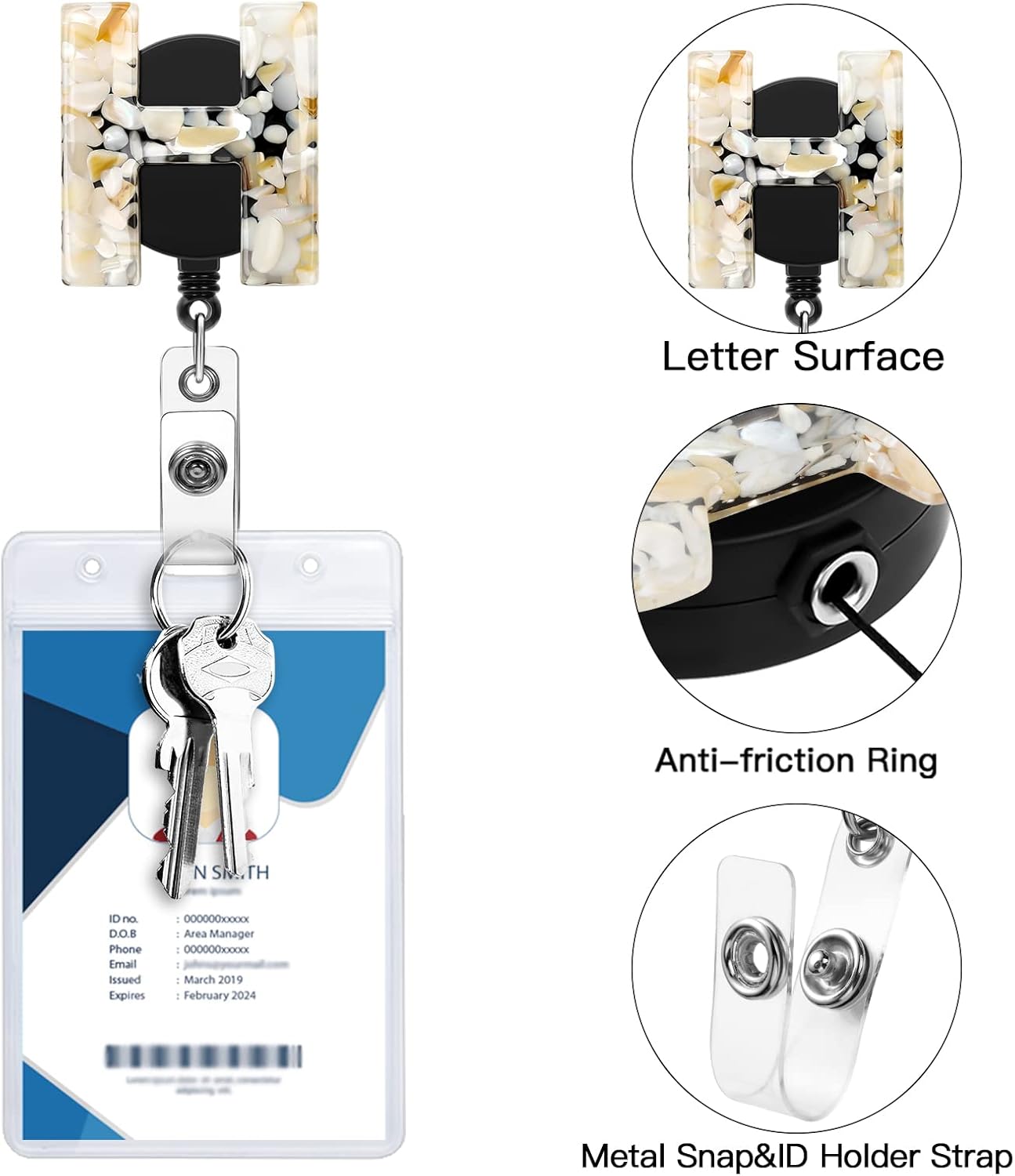 Soleebee Paquete de 1 carrete retráctil para insignias, soporte retráctil de 24 pulgadas con clip de cocodrilo giratorio de 360, clip de
