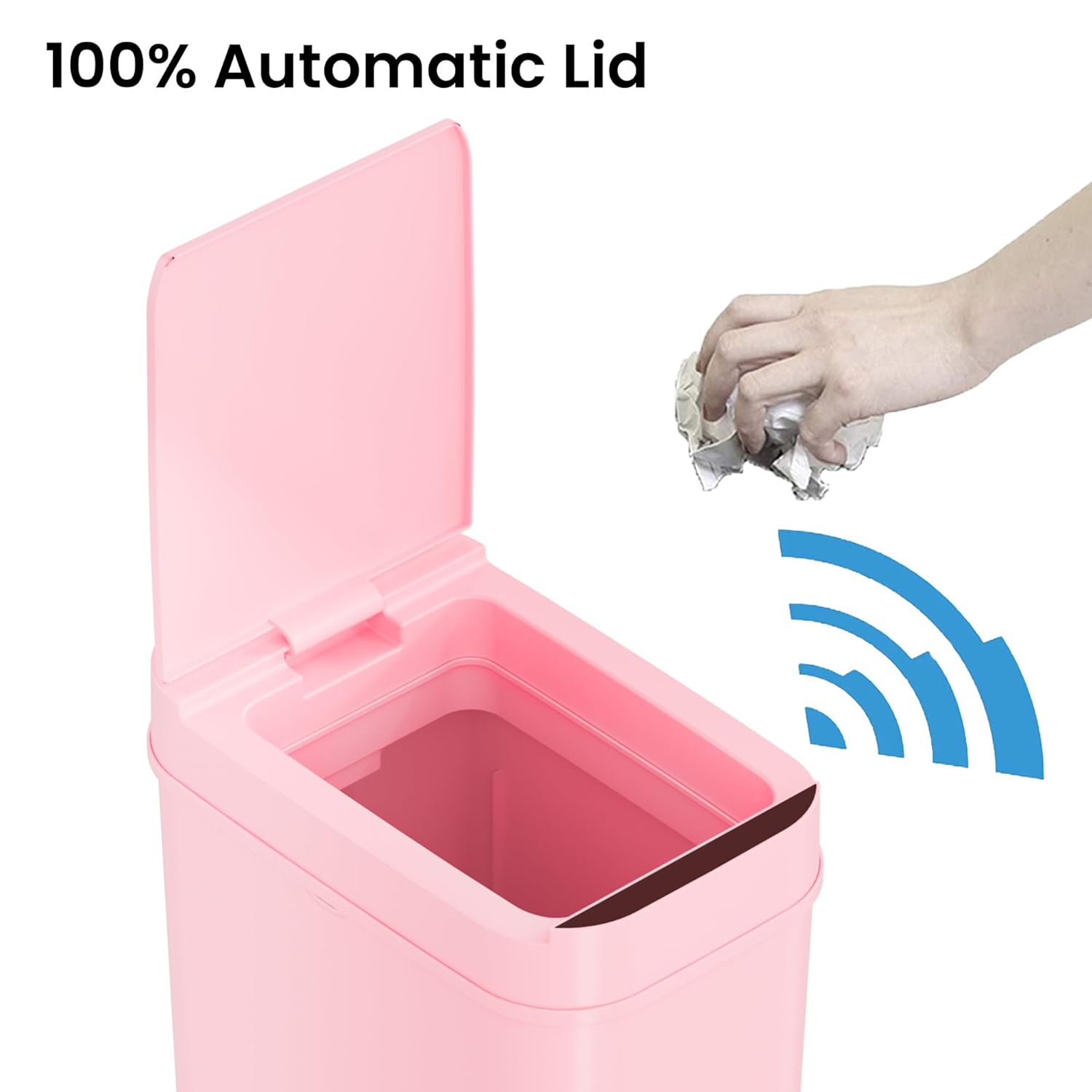 iTouchless Cubo de basura de baño rosa con sensor de 3 galones, 10 litros, delgado, sin contacto, pequeño, automático, con tapa, estrecho control de