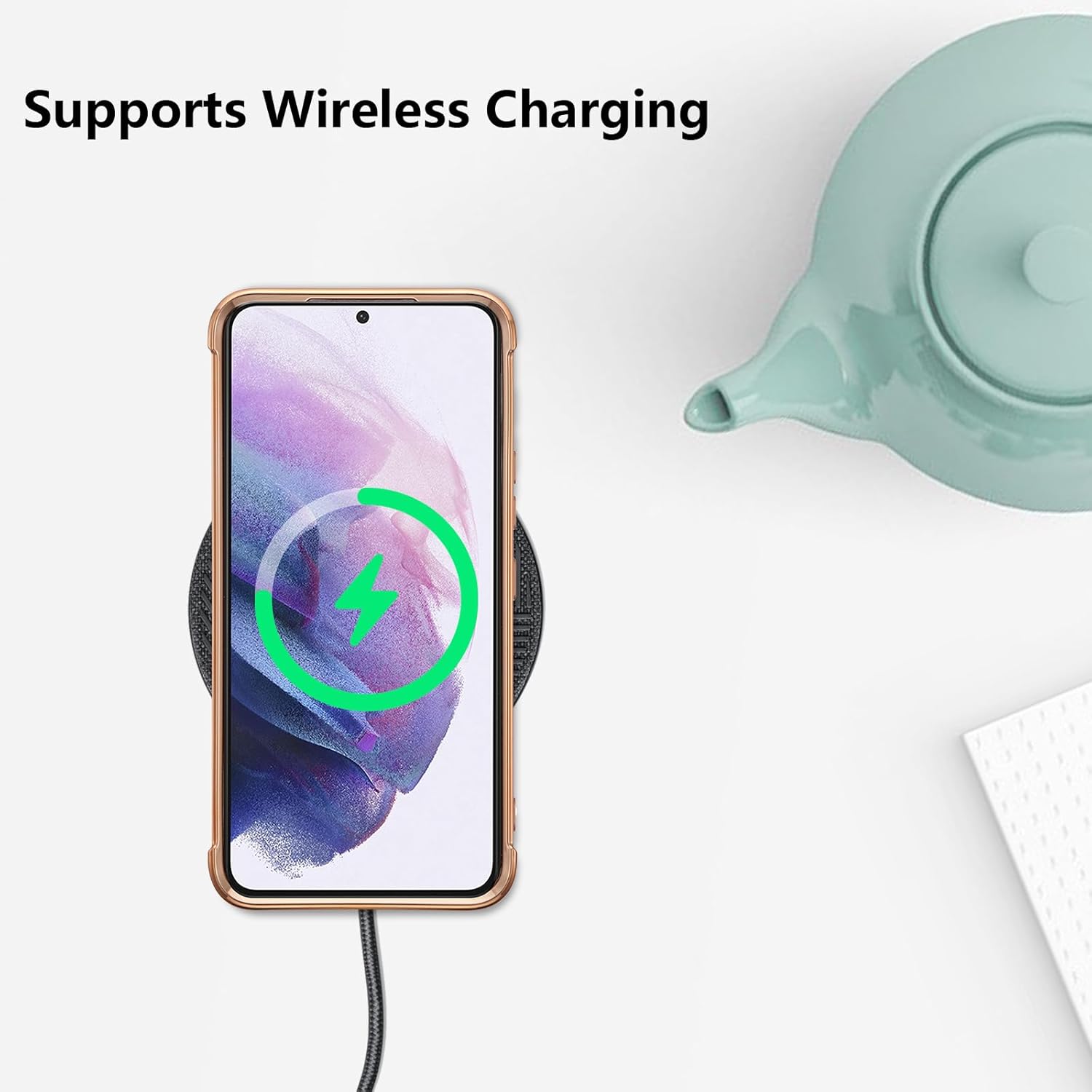 ZTOFERA Funda diseñada para Samsung Galaxy S21 Plus 5G, bonito borde chapado con patrón de corazones de amor con protección para lente de cámara,