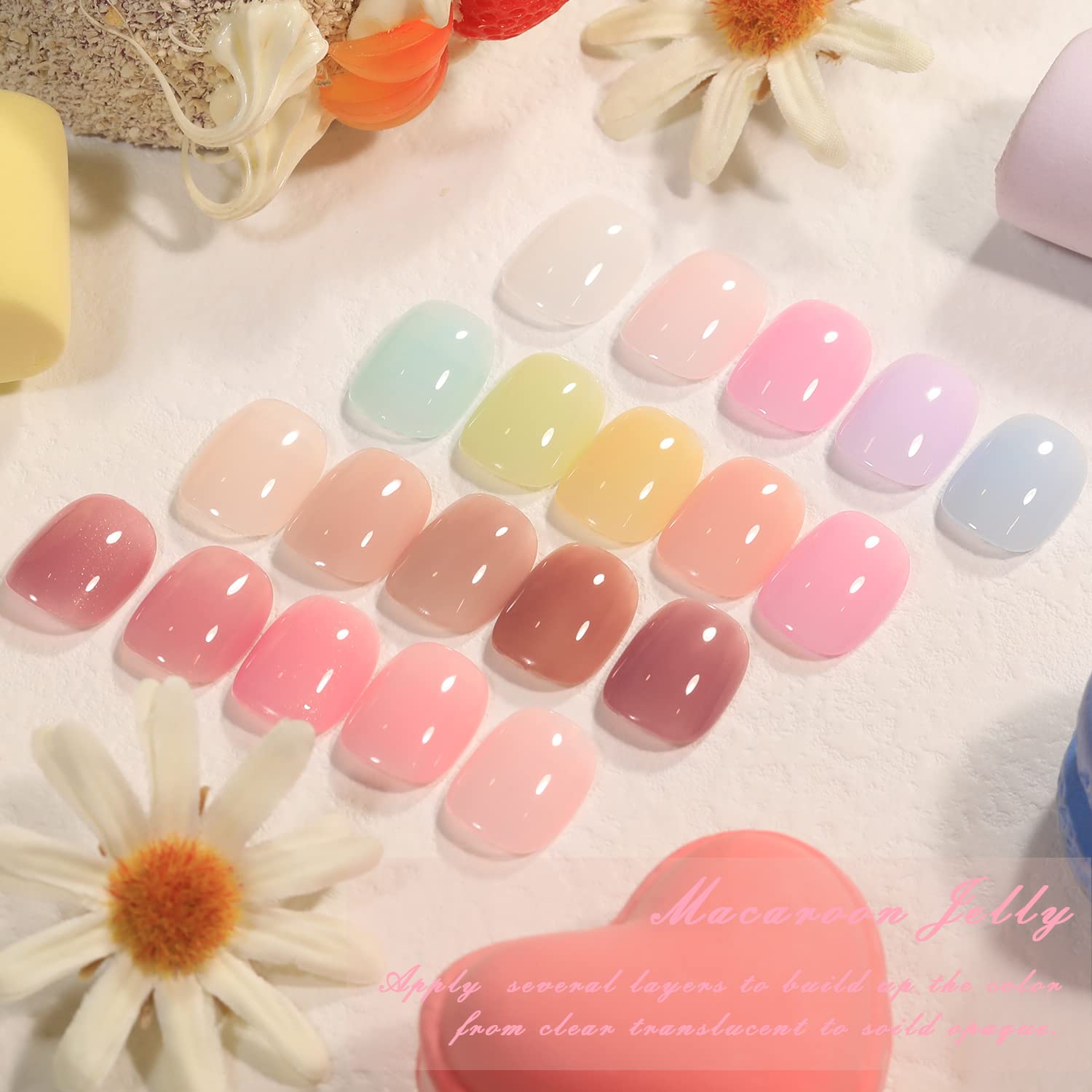 OPUIU Juego de 24 esmaltes de uñas de gel de gelatina pastel nude rosa translúcido con base superior mate, capa superior mate, regalo para mujeres y