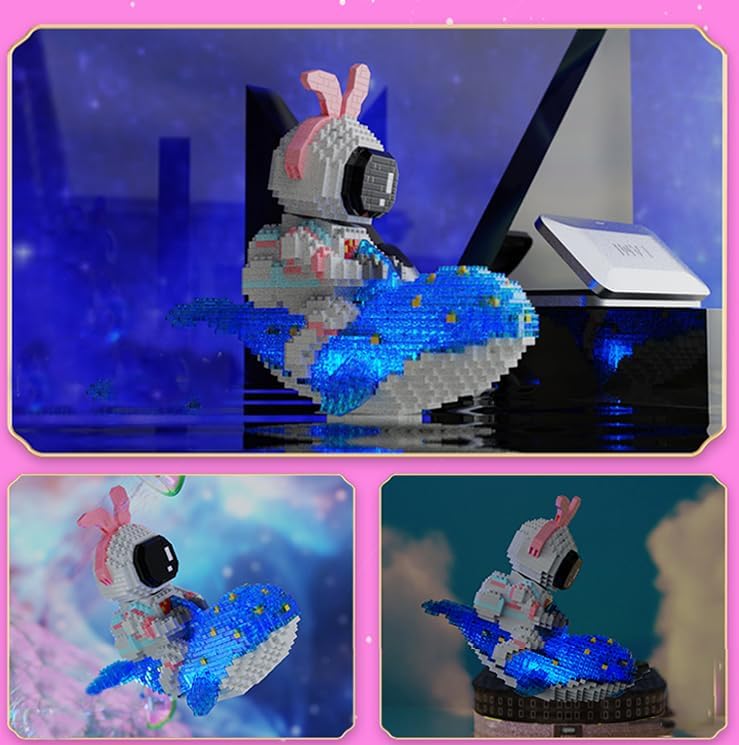 Kit de construcción de microladrillos de astronauta para niños y adultos, juguetes espaciales con kit de iluminación LED, compatible con ballena