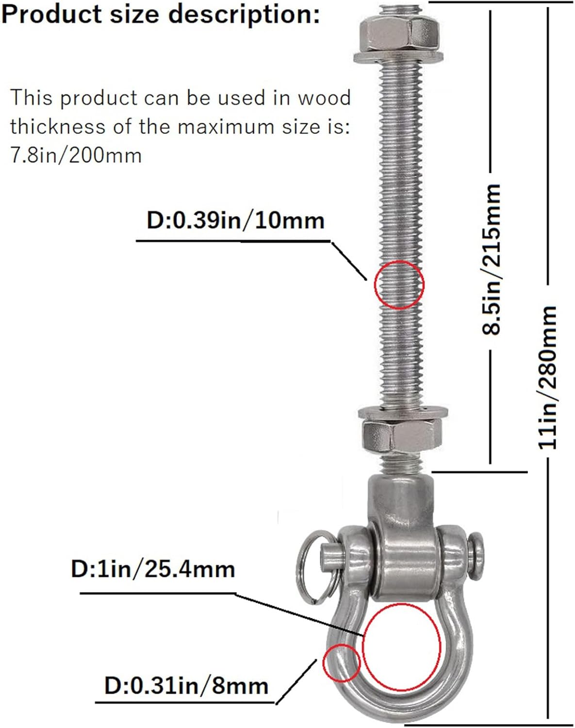 WWFFEN Columpio silencioso resistente con 4 rodamientos, columpio permanente antioxidante de 180, capacidad de 1500 libras, hamaca para yoga, 11