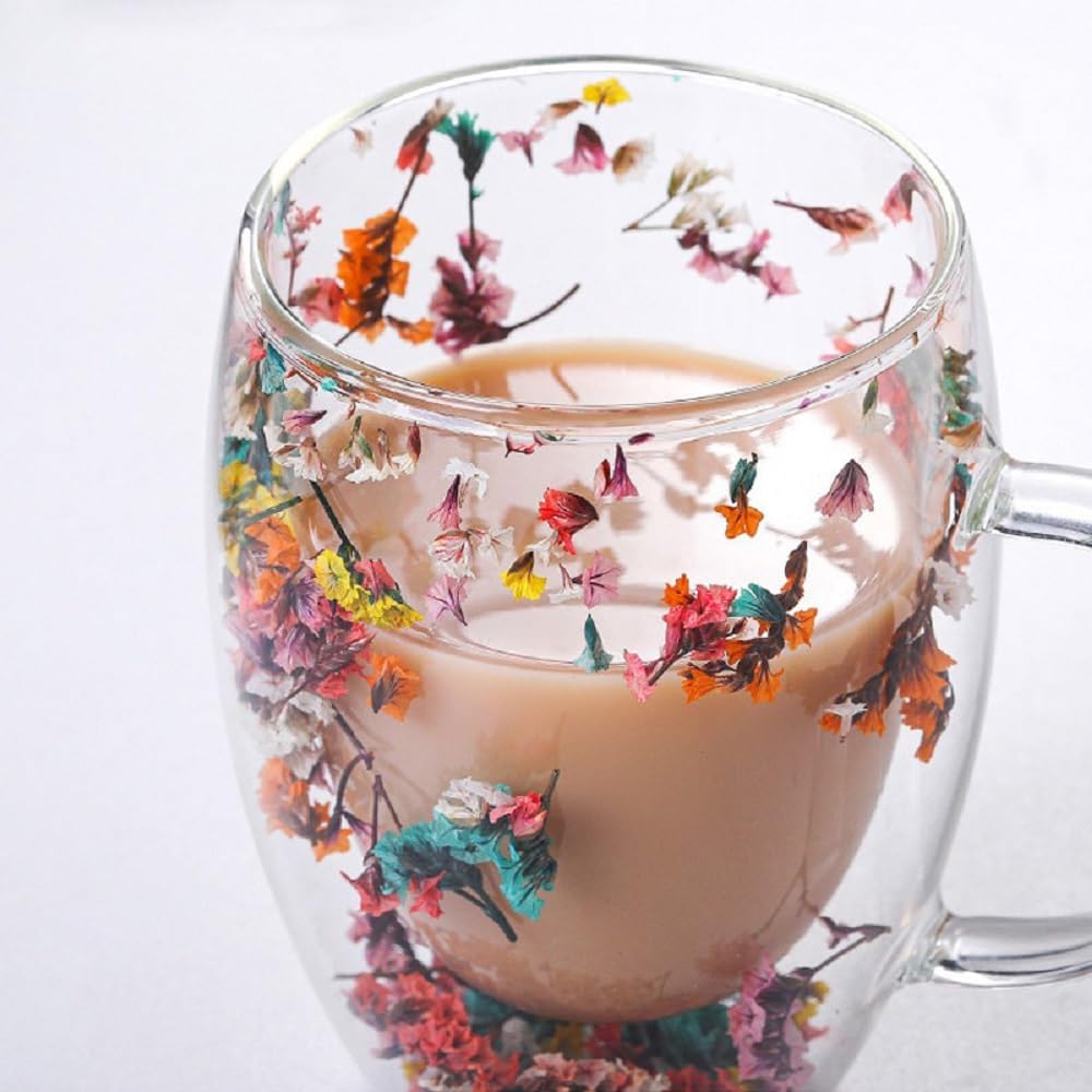 Tazas de café de vidrio de doble pared de 10 onzas con asa, tazas de té, vasos de bebidas, taza de té, taza de leche, un derroche de color, novedosa