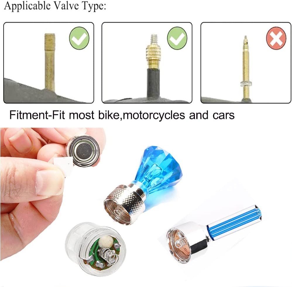 12 luces LED de tapa de válvula de rueda de neumático para automóvil, bicicleta, motor de rueda (azul)