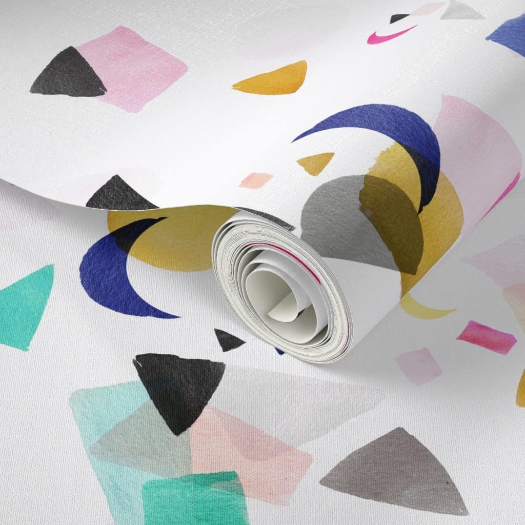 Spoonflower Despegar y pegar papel tapiz Swatch – Confeti Fiesta Cumpleaños Formas Colorido Acuarela Abstracto Geométrico Lindo Mod Personalizado