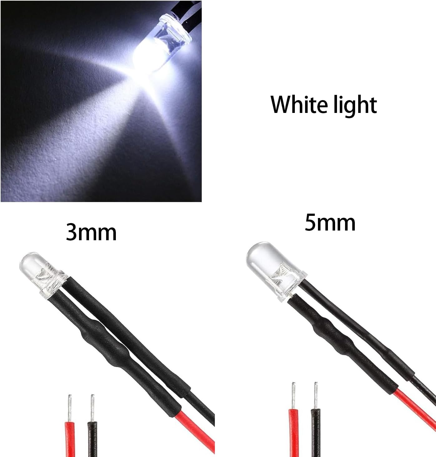 20pcs 0.118 in pre cableado LED, blanco DC3-5V lente transparente, diodos emisores de luz
