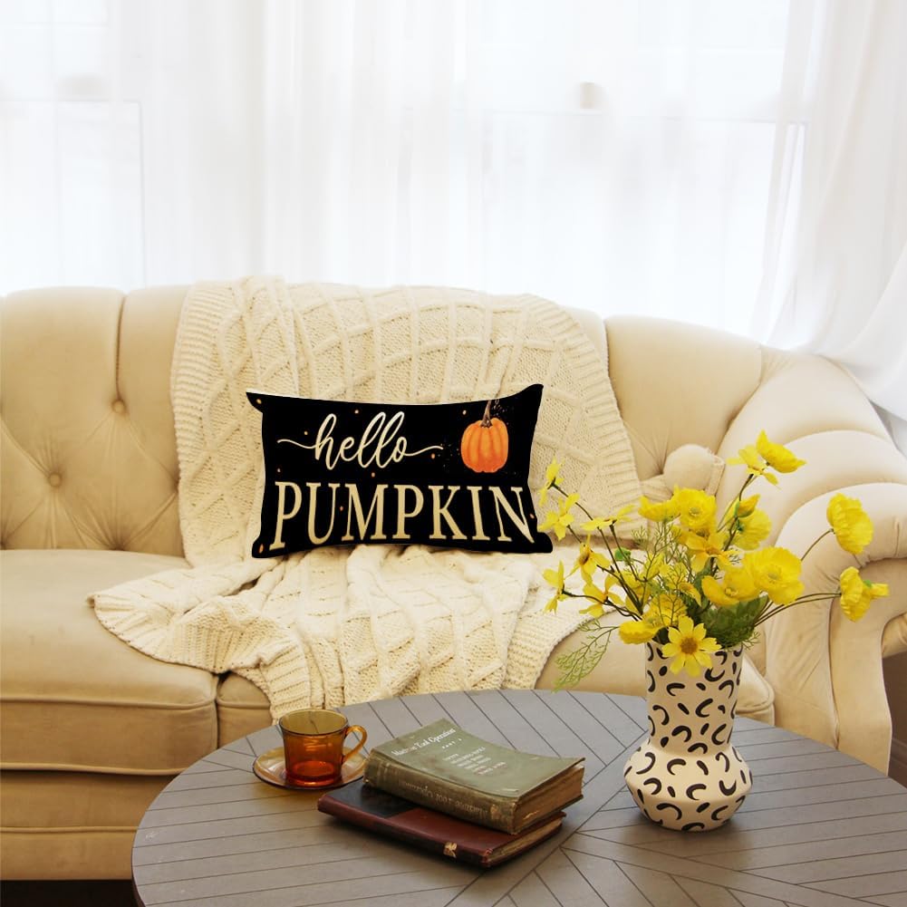 Ogiselestyle Hello Pumpkin – Funda de almohada de 12 x 20 pulgadas, decoración de lunares para el hogar, sofá, otoño y Acción de Gracias