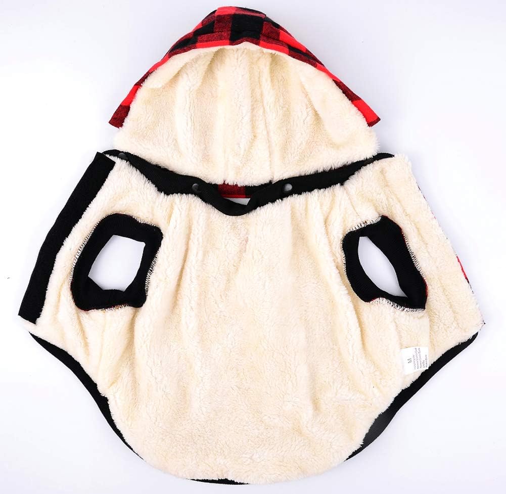 Rantow Chaqueta resistente al viento para perro, abrigo de invierno desmontable, sombrero para clima frío, chaleco para perro a cuadros rojosazules