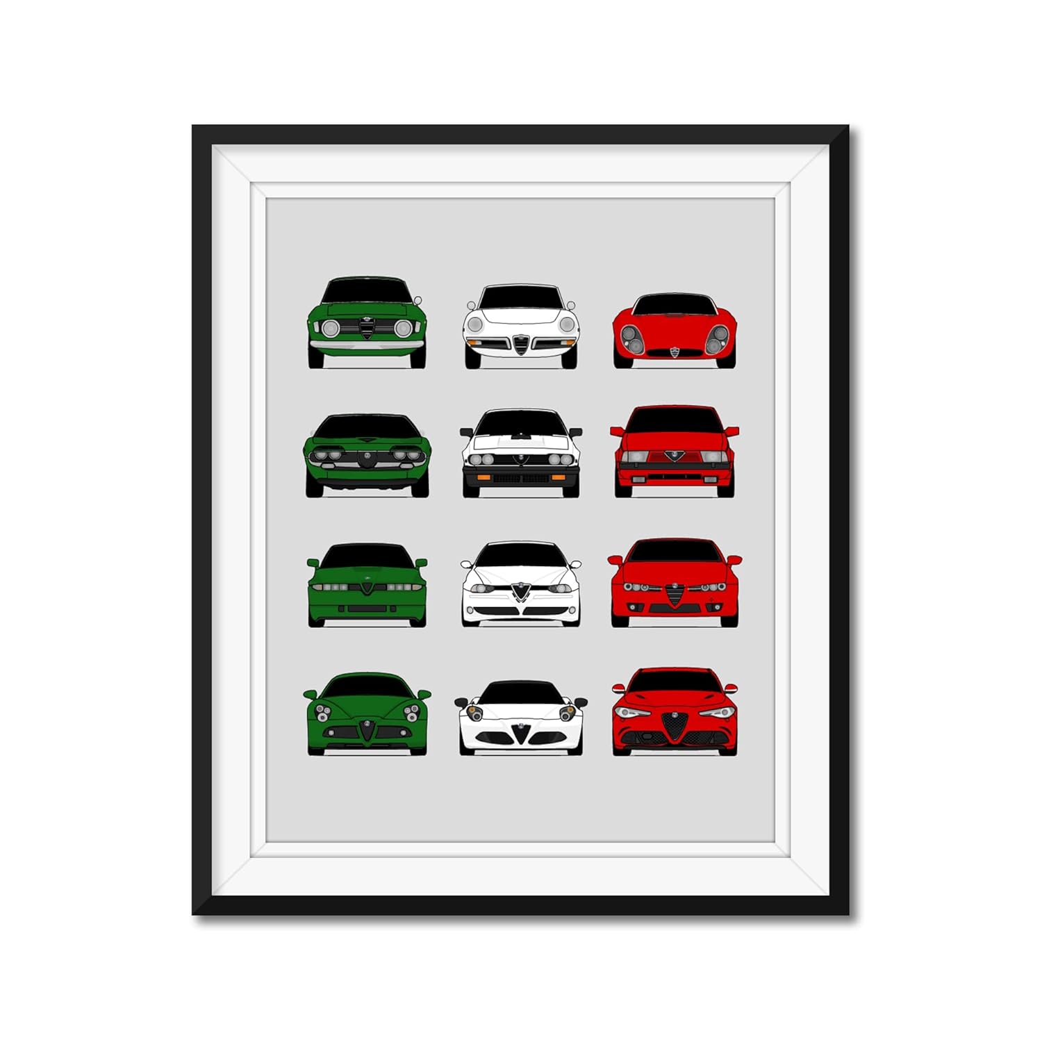 Alfa Romeo Generations Inspired Car Poster – Handmade Print of Alfa Romeo – GreenWhiteRed, 24×36″ Metallic Print (Unframed)-Perfect Gift Car