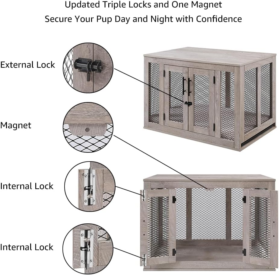 unipaws – Jaula para perros estilo mueble con cojín y bandeja, jaulas de malla para perros con puertas dobles, casa para perros con mesa final,