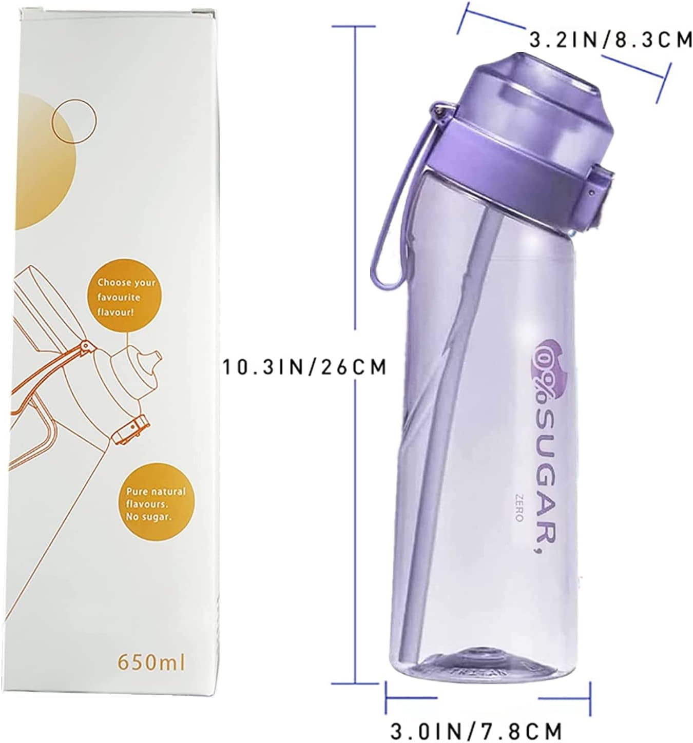 Botella de agua de aire con 7 cápsulas de sabor, botella de agua con fragancia de fruta de 22.1 fl oz, taza de agua con 0% de azúcar, sin BPA, taza