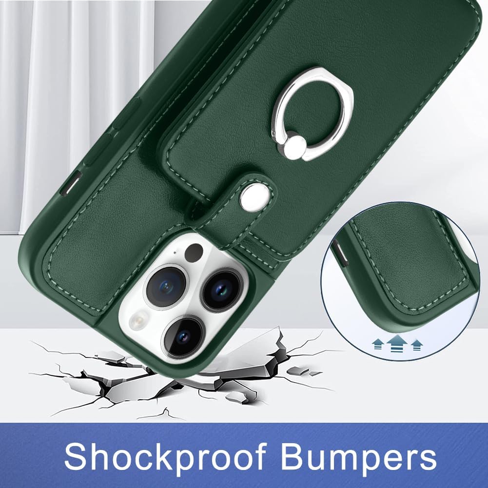 MZELQ Funda para iPhone 14 Pro Max, tarjetero y soporte de cuero con anillo mental para iPhone 14 Pro Max + protector de pantalla, ranura para