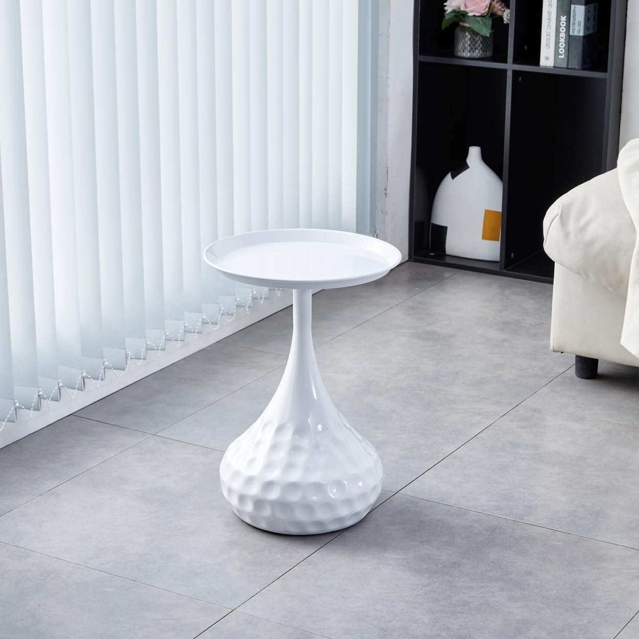 Mesa auxiliar de metal blanco, mesa de sofá pequeña, mesa de hierro pequeña, mesita de noche para sala de estar