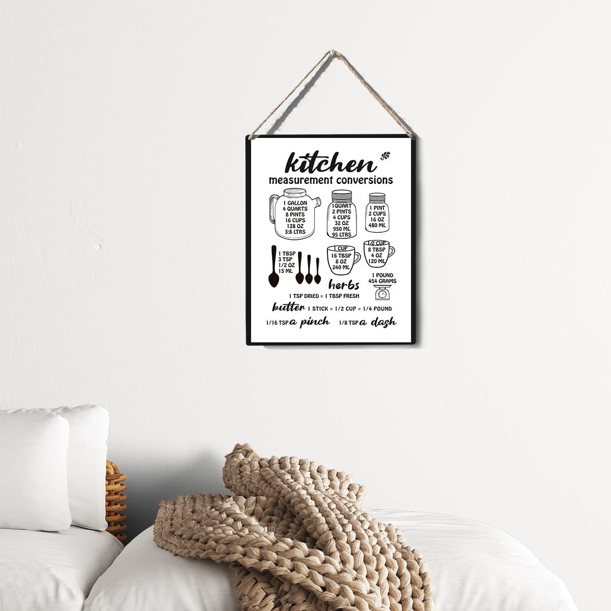 Xiolcxdr Divertido letrero de cocina, decoración de medición de cocina, conversiones, placa de madera para colgar en la pared, carteles para colgar