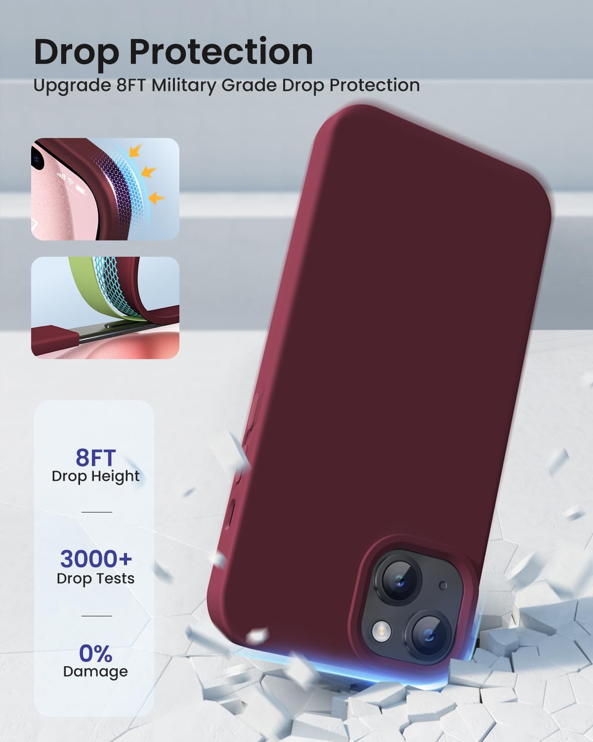Funda diseñada para iPhone 15, funda de silicona protección contra caídas de grado militar forro de microfibra antiarañazos funda de silicona ultra