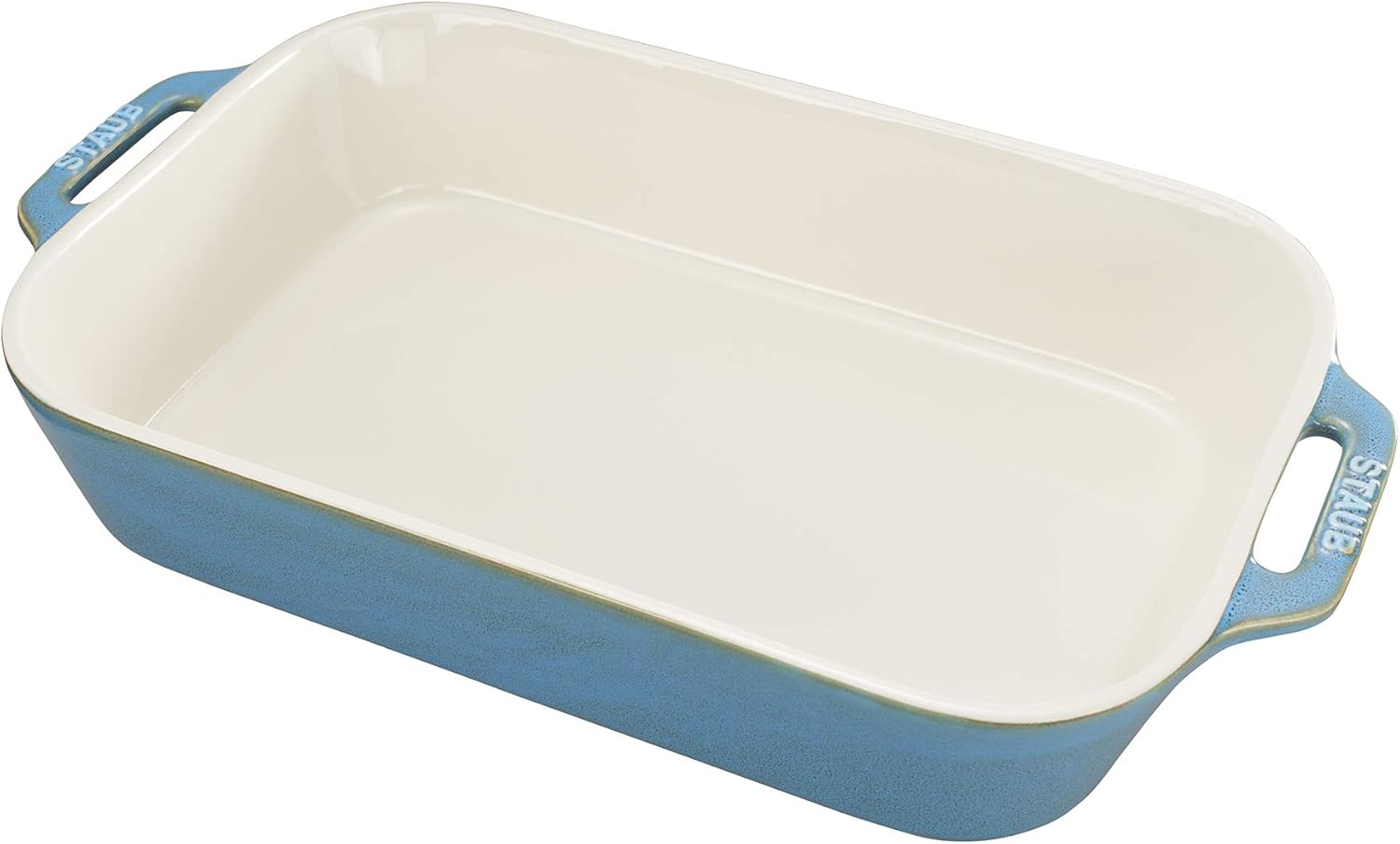STAUB Plato rectangular para hornear de cerámica, 13×9 pulgadas, turquesa rústico