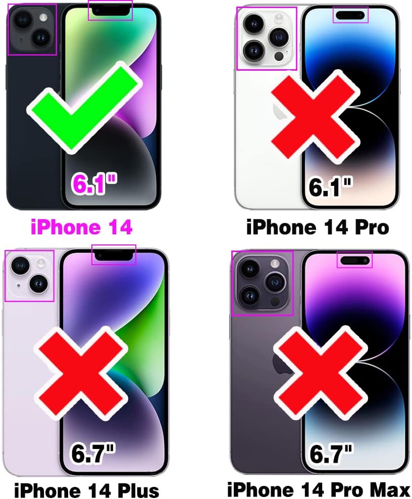 Asuwish Funda de teléfono para iPhone 14 de 6.1 pulgadas con protector de pantalla de vidrio templado y correa para la muñeca, soporte para tarjeta