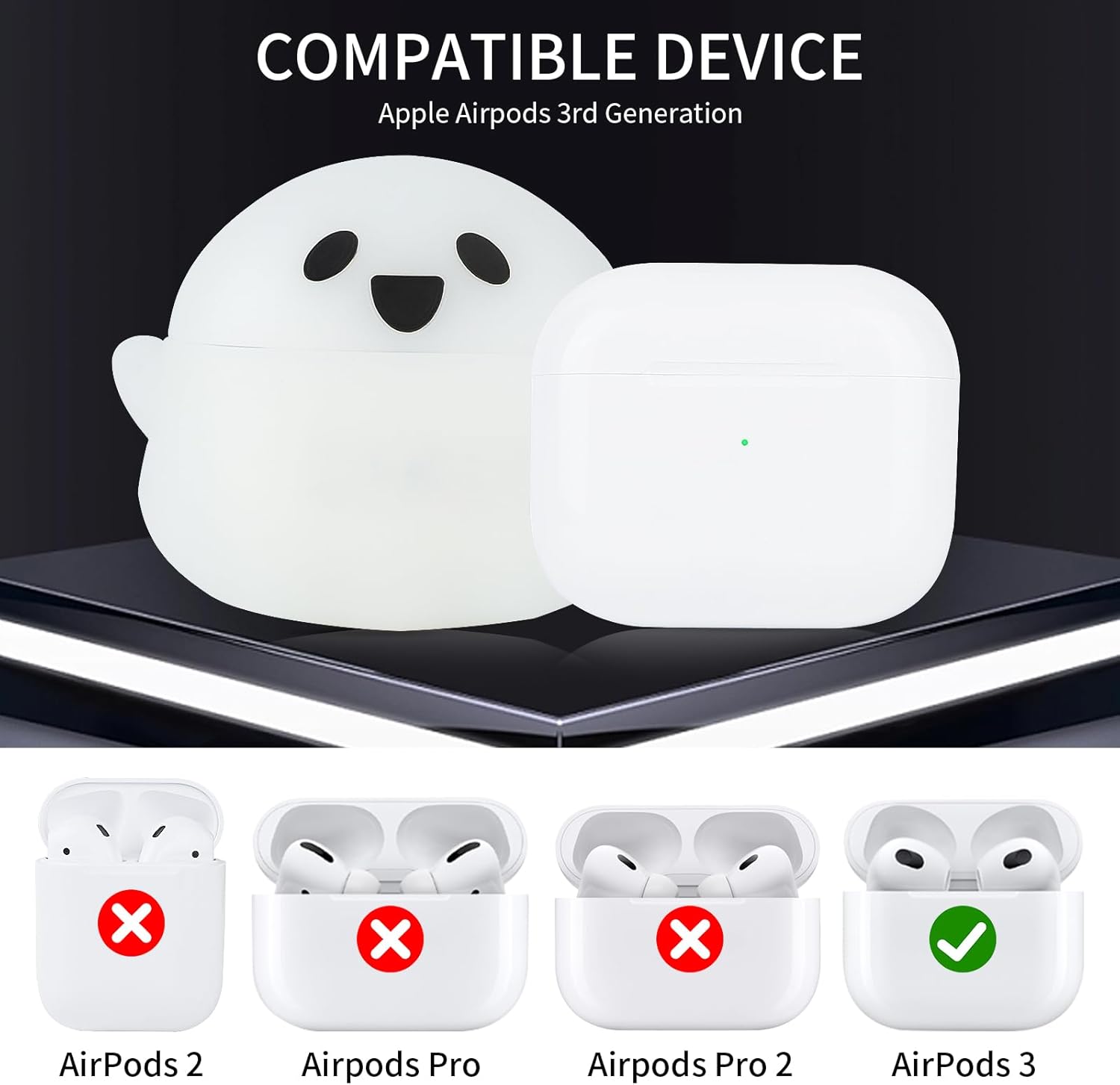 Funda de carga compatible con Apple AirPods de 3 generación con kit de limpieza, brilla en la oscuridad, divertido anime 3D Halloween, fantasma,