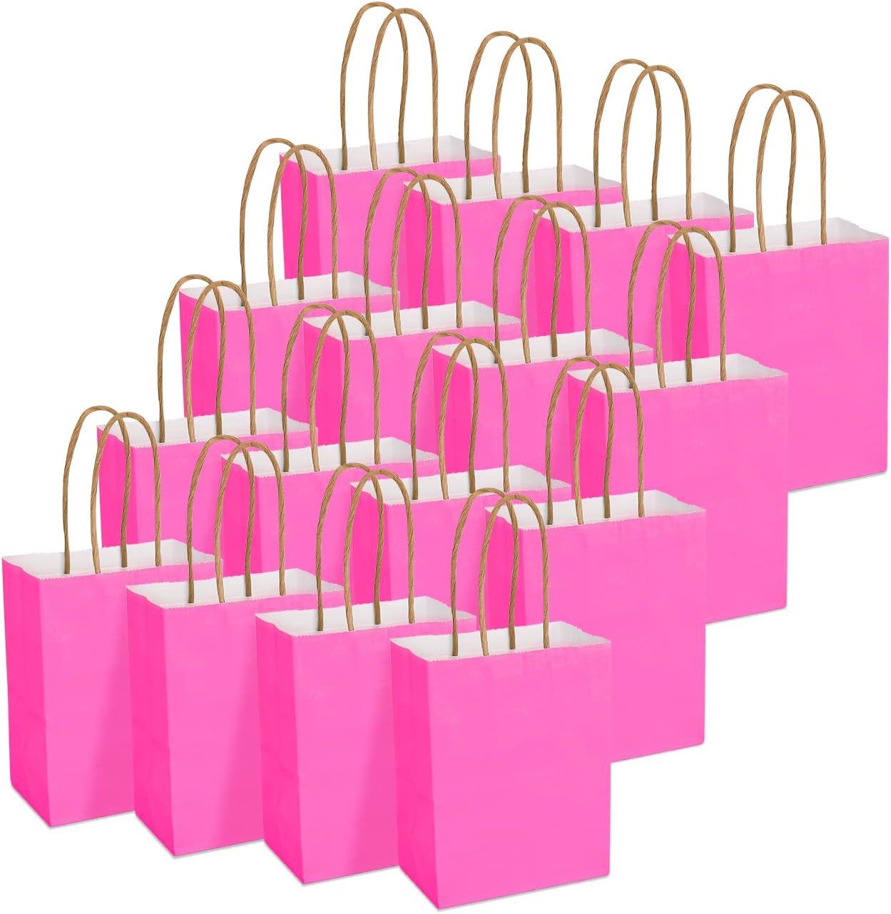 DjinnGlory Paquete de 60 pequeñas mini bolsas de regalo de papel rosa intenso con asas de 6.3 x 4.7 x 2.75 pulgadas para el día de la madre,