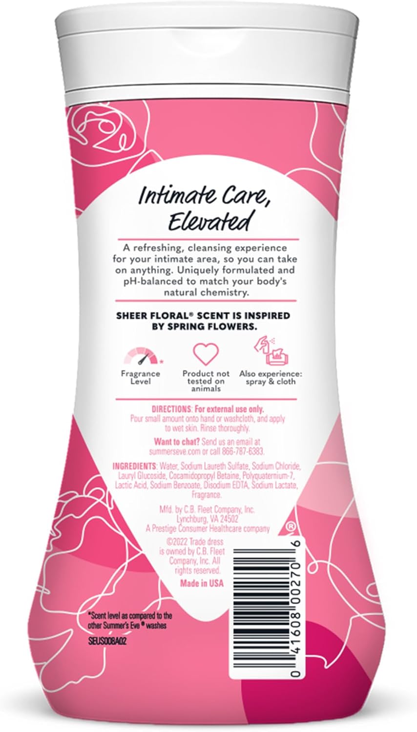 Summer’s Eve Sheer Floral Refrescante Daily All Over Feminine Body Wash, elimina el olor, lavado femenino pH equilibrado, 9 onzas líquidas, paquete