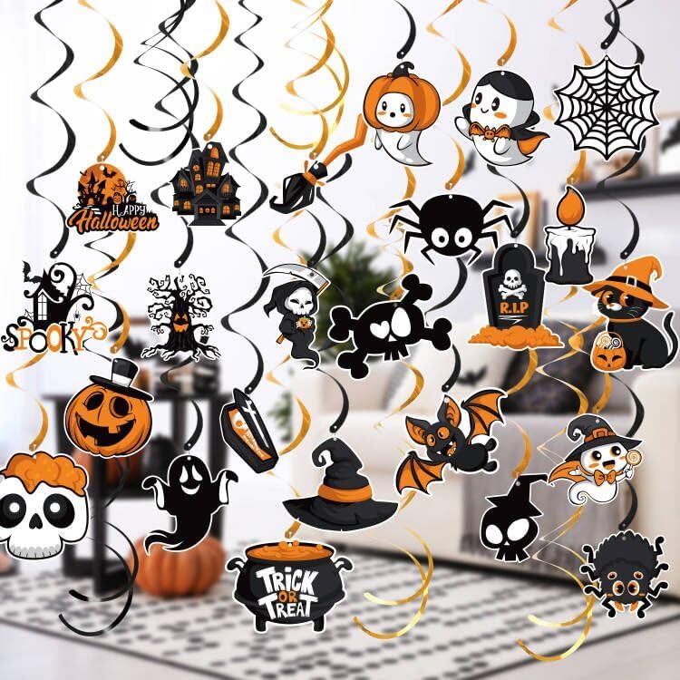 Decoraciones de remolinos colgantes de Halloween, 24 piezas de decoraciones colgantes de Halloween, 36 remolinos en espiral, adornos de techo para