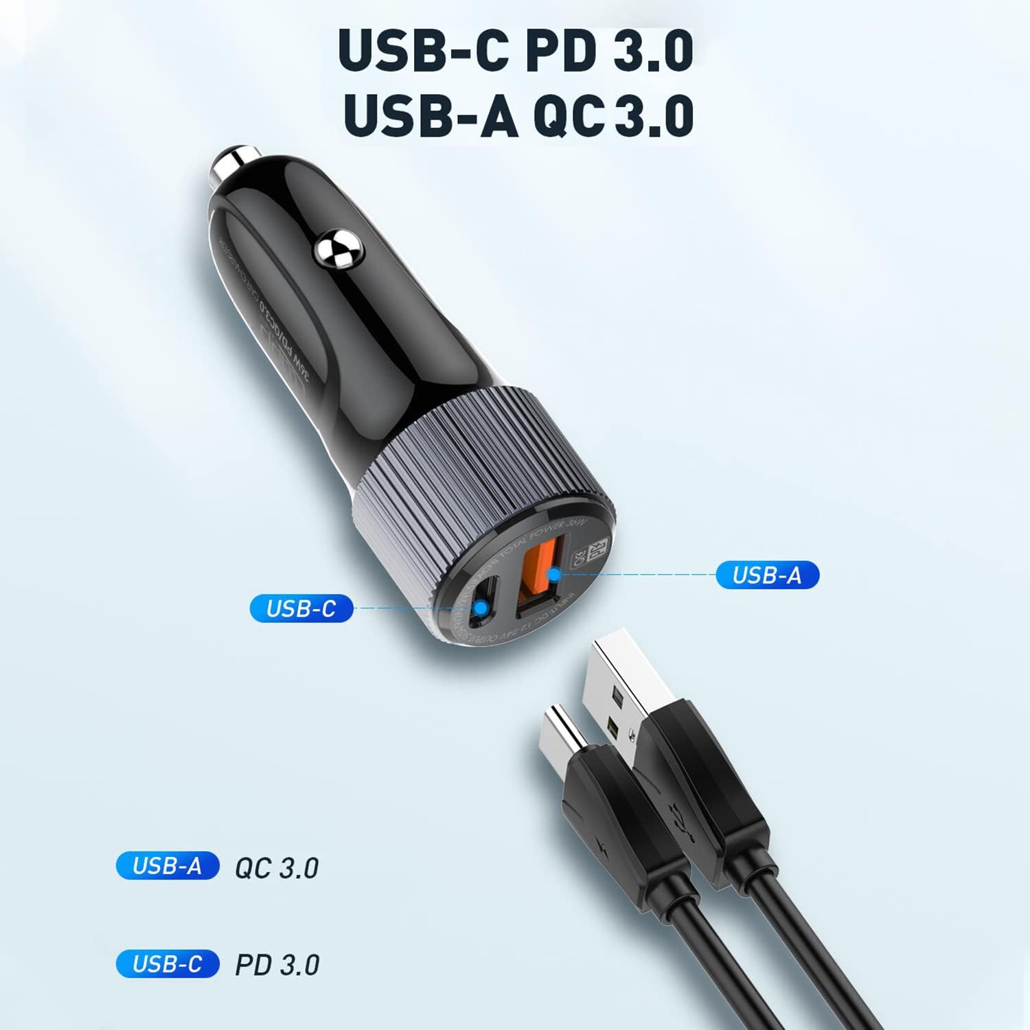 USB C, cargador rápido para automóvil, Qualcomm 3.0 y PD Dual Puertos de carga rápida de calidad premium para smartphones Samsung Galaxy S22 S21