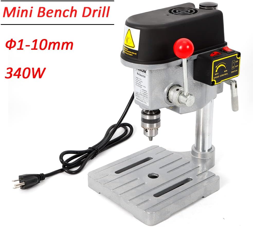 110V 340W Mini Taladro Eléctrico de Mesa Taladro Eléctrico Herramientas Eléctricas 0.039 in-0.394 in USA, 60 Hz Comercial de 3 Velocidades Ajustable