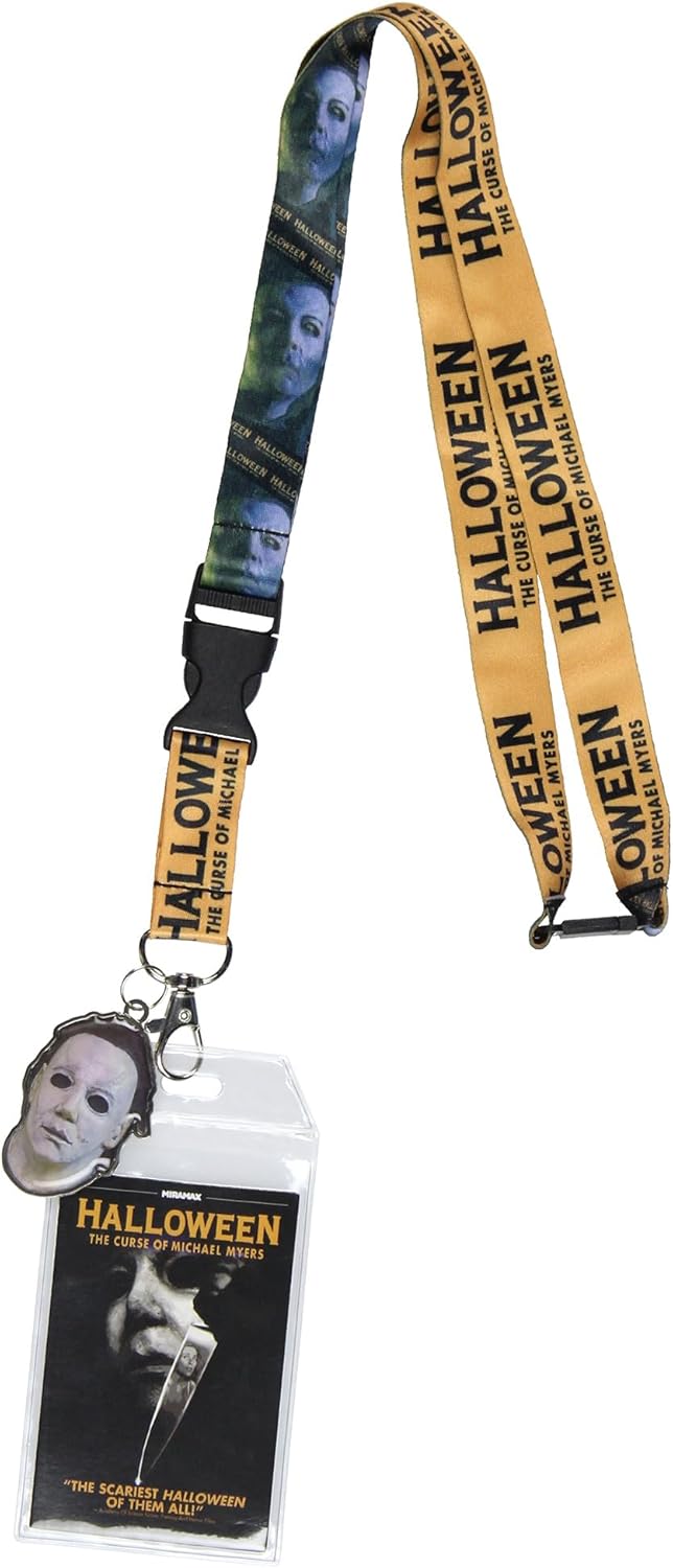 Halloween La maldición de Michael Myers – Soporte transparente para tarjetas de identificación con colgante de metal de 2 pulgadas