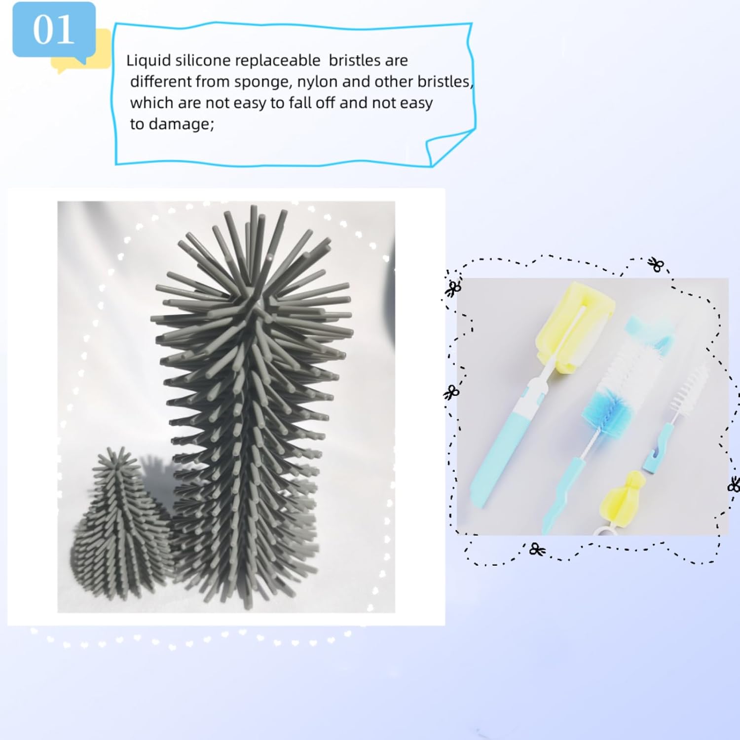Paquete de 2 cabezales de repuesto para limpiador de biberones, para cepillo eléctrico de biberones y cepillo para pezones, compatible con juego de