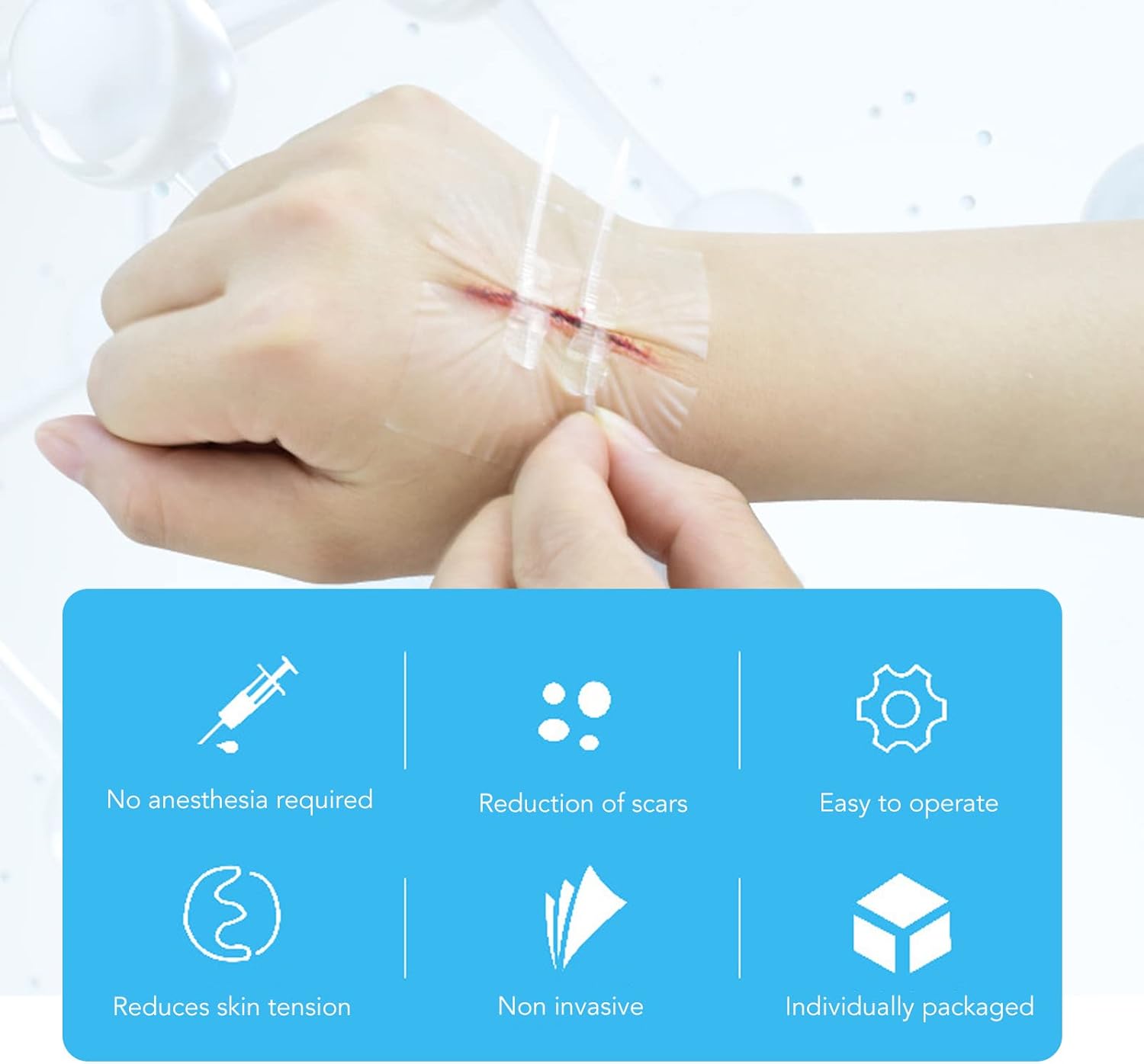 Dispositivo de cierre de heridas con puntada de cremallera, kit de laceración de 2 piezas, vendas Steri Strip Bandaids reparación de laceración
